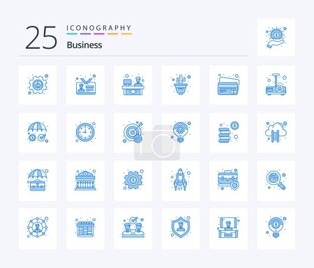 Paquete de iconos de Business 25 Blue Color incluyendo tarjeta. Planta. tarjeta de empleado. Flor. trabajo