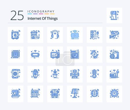 Ilustración de Internet Of Things 25 Blue Color icon pack including cable. player. car. movie. headphone - Imagen libre de derechos