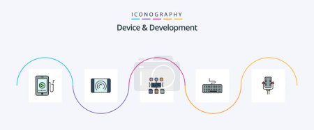 Illustration for Device And Development Line Filled Flat 5 Icon Pack Including multimedia. education. algorithm. hardware. key - Royalty Free Image