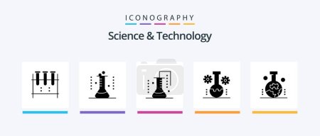 Illustration for Science And Technology Glyph 5 Icon Pack Including scientific study of the origin of the earth. geography. science of matter. technology lab. lab management. Creative Icons Design - Royalty Free Image