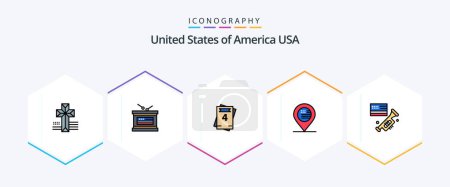 Ilustración de EE.UU. 25 FilledLine paquete de iconos incluyendo americano. altavoz. Amor. Bandera. mapa - Imagen libre de derechos
