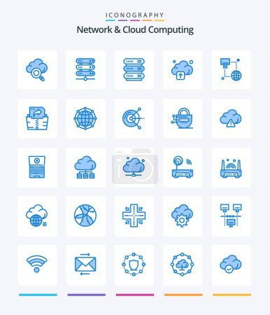Téléchargez les illustrations : Réseau créatif et Cloud Computing 25 Pack icône bleue telles que les données. dossier. télécharger. informatique. ordinateur - en licence libre de droit