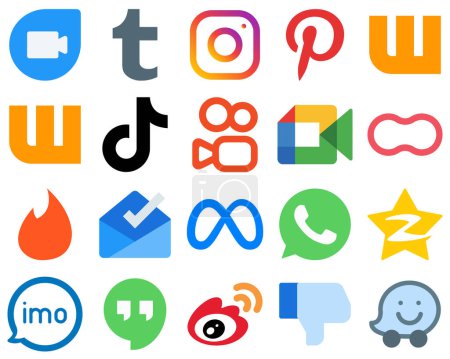Illustration for 20 Flat Social Media Icons for a Contemporary Web Design mothers. douyin. video and kuaishou icons. Minimalist Gradient Icon Set - Royalty Free Image