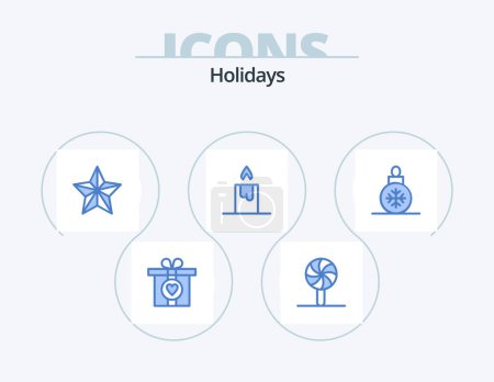 Illustration for Holidays Blue Icon Pack 5 Icon Design. . christmas ball. festival. christmas. fire - Royalty Free Image
