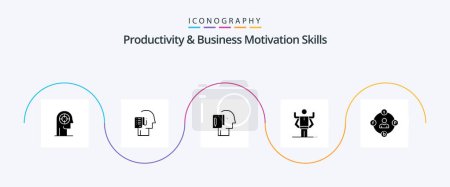 Téléchargez les illustrations : Productivity And Business Motivation Skills Glyph 5 Icon Pack Including multitask. ability. schedule. start. list - en licence libre de droit