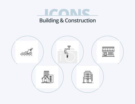 Téléchargez les illustrations : Building And Construction Line Icon Pack 5 Icon Design. real estate. house. wall. home. screw - en licence libre de droit