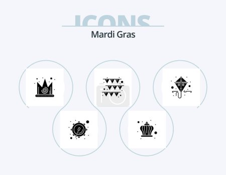 Téléchargez les illustrations : Mardi Gras Glyph Icon Pack 5 Icon Design. spring. kite. crown. gras. garland - en licence libre de droit