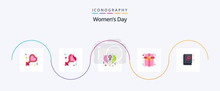 Téléchargez les illustrations : Womens Day Flat Pack de 5 icônes comprenant la lecture. livre. jour. présent. boîte - en licence libre de droit