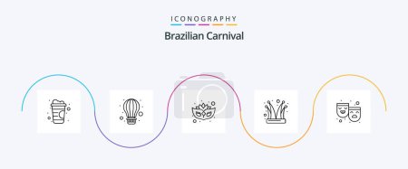 Téléchargez les illustrations : Pack Icône Carnaval Brésilien Ligne 5 Y compris théâtre. masques. masque. joker cap. bouffon - en licence libre de droit