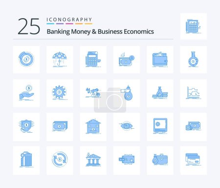 Illustration for Banking Money And Business Economics 25 Blue Color icon pack including cut. business. money. calculator. banking - Royalty Free Image