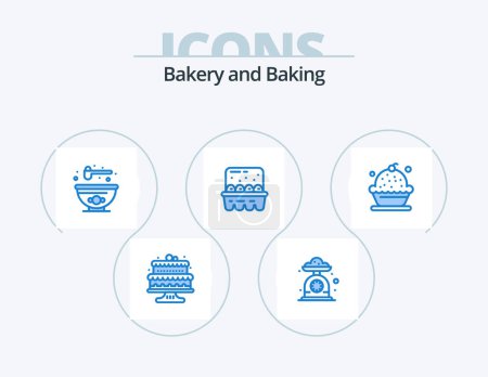 Illustration for Baking Blue Icon Pack 5 Icon Design. ingredients. cooking. scale. baking. bowl - Royalty Free Image