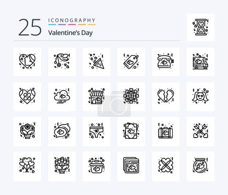 Téléchargez les illustrations : Valentines Day 25 Line icon pack including tag. love. letter. heart. heart - en licence libre de droit