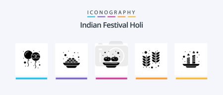 Téléchargez les illustrations : Holi Glyph 5 Icon Pack Including holi. wheat. food. india. farm. Creative Icons Design - en licence libre de droit
