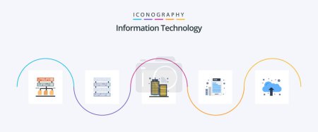 Téléchargez les illustrations : Information Technology Flat 5 Icon Pack Including . data. infrastructure. cloud. file - en licence libre de droit