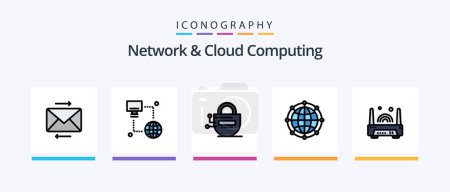 Illustration for Network And Cloud Computing Line Filled 5 Icon Pack Including cloud computing. server. technology. locked. technology. Creative Icons Design - Royalty Free Image
