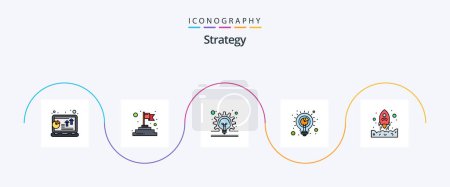 Ilustración de Línea de estrategia Lleno de paquete plano de 5 iconos incluyendo cohete. análisis. bombilla. ideas. planificación - Imagen libre de derechos