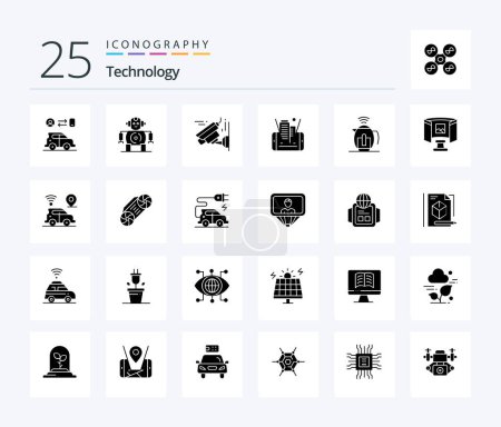 Téléchargez les illustrations : Technologie 25 pack d'icônes Glyphe solide comprenant la technologie. pot. image. Du thé. technologie - en licence libre de droit