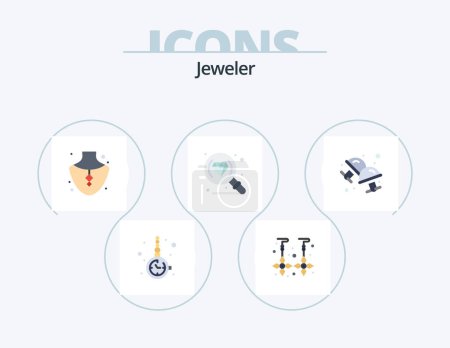 Téléchargez les illustrations : Jewellery Flat Icon Pack 5 Icon Design. cufflink. research. gold. jewelry. necklace - en licence libre de droit