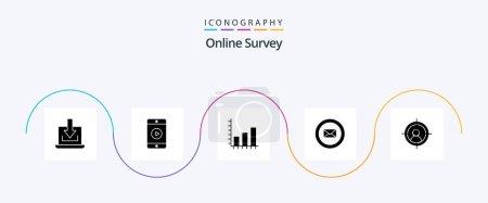 Illustration for Online Survey Glyph 5 Icon Pack Including business . video . graph. business - Royalty Free Image