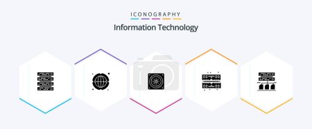 Ilustración de Tecnología de la información 25 Paquete de iconos de glifos incluyendo. datos. Ordenador. Apoyo. memoria - Imagen libre de derechos