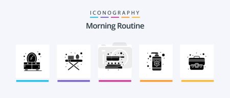 Illustration for Morning Routine Glyph 5 Icon Pack Including bag. case. pan. business. spa. Creative Icons Design - Royalty Free Image