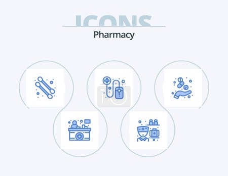 Téléchargez les illustrations : Pharmacy Blue Icon Pack 5 Icon Design. medicine. hand. beauty. drug. pharmacist - en licence libre de droit