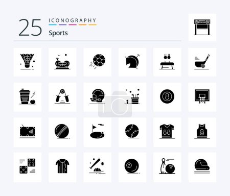 Téléchargez les illustrations : Sports 25 Solid Glyph icon pack including target. archery. gym. sport. ball - en licence libre de droit