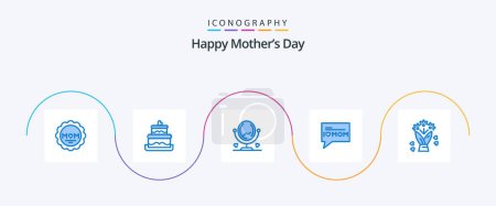 Téléchargez les illustrations : Happy Mothers Day Blue Pack de 5 icônes inclus. cadeau. meubles. fleur. maman ! - en licence libre de droit