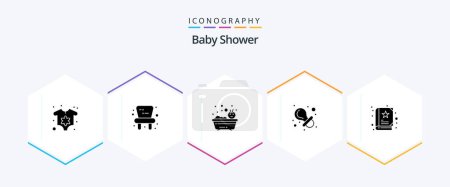Téléchargez les illustrations : Baby Shower 25 Glyphe icône pack y compris. livre. se baigner. Bébé. mannequin - en licence libre de droit