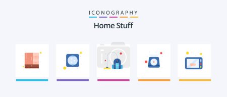 Illustration for Home Stuff Flat 5 Icon Pack Including microwave. weight scale. cleaner. weight. cooking. Creative Icons Design - Royalty Free Image