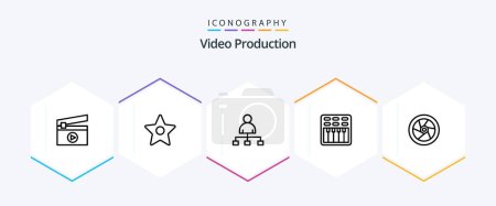 Illustration for Video Production 25 Line icon pack including sound. movie . cinema . share - Royalty Free Image