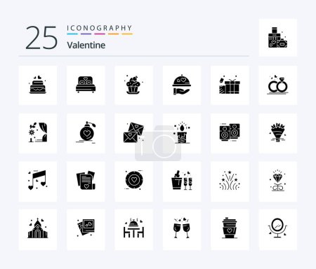 Illustration for Valentine 25 Solid Glyph icon pack including cake. love. bed. day. valentine - Royalty Free Image