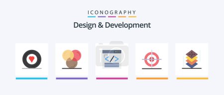 Téléchargez les illustrations : Conception et développement Pack plat de 5 icônes comprenant la forme. l'éducation. programmation. design. web design. Icônes créatives Design - en licence libre de droit