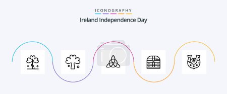 Ilustración de Irlanda Día de la Independencia Línea 5 Icon Pack Incluyendo. Suerte. caja. herradura. trébol - Imagen libre de derechos