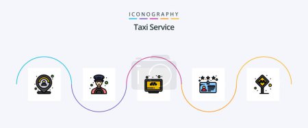 Téléchargez les illustrations : Taxi Service Line Filled Flat 5 Icon Pack Including cabin. license. online. driver. website - en licence libre de droit
