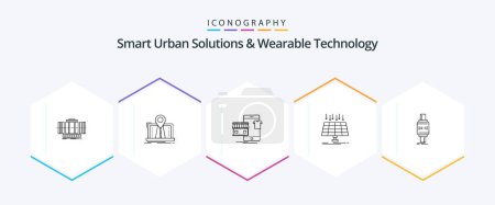 Téléchargez les illustrations : Smart Urban Solutions And Wearable Technology 25 Line icon pack including energy. solar. gps. shop. buy - en licence libre de droit