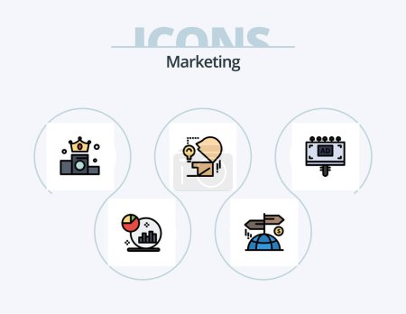Téléchargez les illustrations : Marketing Line Filled Icon Pack 5 Icon Design. goal. marketing. advertising. billboard. ad - en licence libre de droit