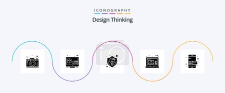 Téléchargez les illustrations : Design Thinking Glyph 5 Icon Pack Including email. draw. thinking. create. shield - en licence libre de droit