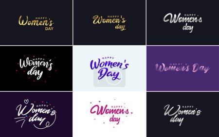 Illustration for Happy Women's Day greeting card template with hand lettering text design creative typography suitable for holiday greetings; vector illustration - Royalty Free Image
