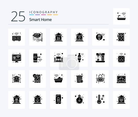 Téléchargez les illustrations : Smart Home 25 Solid Glyph icon pack including error. alert. smart. control. option - en licence libre de droit