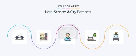 Illustration for Hotel Services And City Elements Line Filled Flat 5 Icon Pack Including train . park . bellboy. chair. service - Royalty Free Image