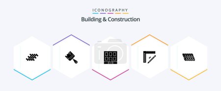 Illustration for Building And Construction 25 Glyph icon pack including design. pencil. paint. construction. construction - Royalty Free Image