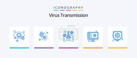 Ilustración de Virus Transmission Blue 5 Icon Pack Incluye seguridad. virus. anatomía. escanear. Ordenador. Diseño de iconos creativos - Imagen libre de derechos