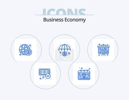 Téléchargez les illustrations : Economy Blue Icon Pack 5 Icon Design. economy. money. money. economy. international - en licence libre de droit