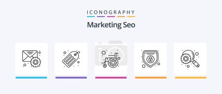 Téléchargez les illustrations : Marketing Seo Line 5 Icon Pack Including cogwheel. network. mail list. good. optimal keywords. Creative Icons Design - en licence libre de droit