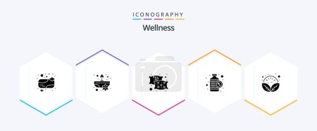 Illustration for Wellness 25 Glyph icon pack including spa. leaves. pillow. rx. heart - Royalty Free Image