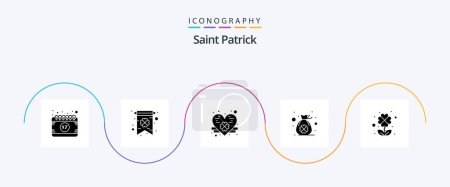 Illustration for Saint Patrick Glyph 5 Icon Pack Including leaf. clover. clover. luck. bag of clover - Royalty Free Image