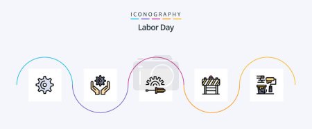 Illustration for Labor Day Line Filled Flat 5 Icon Pack Including roller. blocker. screw driver. traffic. sign - Royalty Free Image
