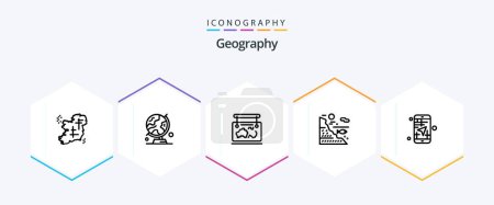 Téléchargez les illustrations : Geo Graphy 25 Line icon pack including fish. under. trip. travel. location - en licence libre de droit