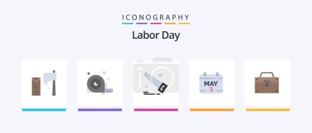 Illustration for Labor Day Flat 5 Icon Pack Including bag. day. ruler. date. tools. Creative Icons Design - Royalty Free Image
